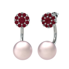 Fiona İnci Küpe - Kök yakut ve pembe inci 8 ayar beyaz altın küpe #y7t6oz