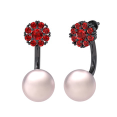 Fiona İnci Küpe - Garnet ve pembe inci 925 ayar siyah rodyum kaplama gümüş küpe #ymd00s
