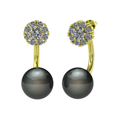 Fiona İnci Küpe - Swarovski ve siyah inci 18 ayar altın küpe #z0v107