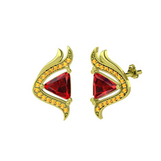 Zinnia Küpe - Garnet ve sitrin 18 ayar altın küpe #10b979w