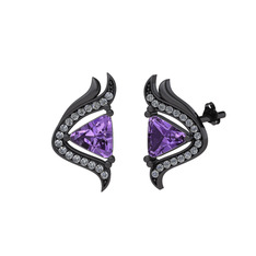 Zinnia Küpe - Ametist ve pırlanta 925 ayar siyah rodyum kaplama gümüş küpe (0.306 karat) #10unnga