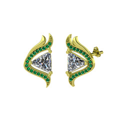 Zinnia Küpe - Swarovski ve yeşil kuvars 14 ayar altın küpe #1221zjk