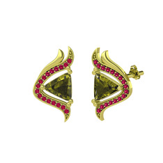 Peridot ve rodolit garnet 18 ayar altın küpe