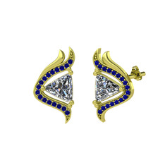 Zinnia Küpe - Swarovski ve lab safir 18 ayar altın küpe #12lqets