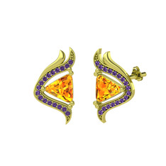 Zinnia Küpe - Sitrin ve ametist 8 ayar altın küpe #12xz8xz