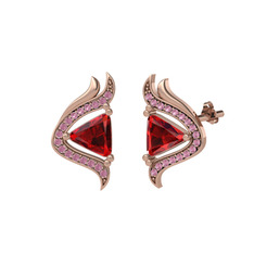 Garnet ve pembe kuvars 925 ayar rose altın kaplama gümüş küpe