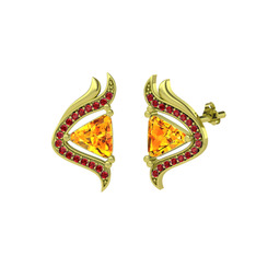 Zinnia Küpe - Sitrin ve garnet 14 ayar altın küpe #13zucqn