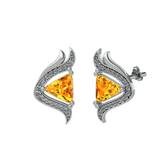 Zinnia Küpe - Sitrin ve swarovski 14 ayar beyaz altın küpe #144wewv