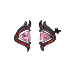 Pembe kuvars ve garnet 925 ayar siyah rodyum kaplama gümüş küpe