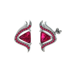 Rodolit garnet 14 ayar beyaz altın küpe