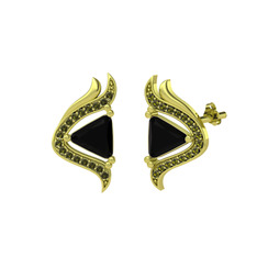 Zinnia Küpe - Siyah zirkon ve peridot 18 ayar altın küpe #15jygwx