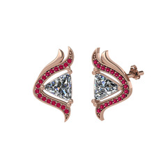 Beyaz zirkon ve rodolit garnet 18 ayar rose altın küpe