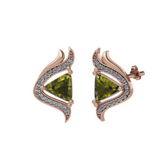 Peridot ve pırlanta 18 ayar rose altın küpe (0.306 karat)