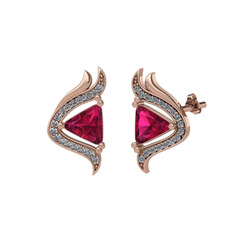 Rodolit garnet ve beyaz zirkon 8 ayar rose altın küpe