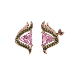 Zinnia Küpe - Pembe kuvars ve peridot 925 ayar rose altın kaplama gümüş küpe #18iam9a