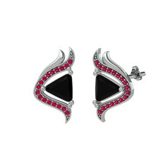 Siyah zirkon ve rodolit garnet 8 ayar beyaz altın küpe