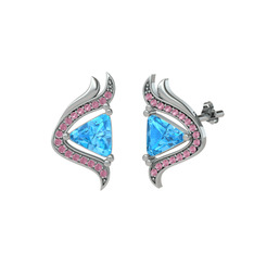 Zinnia Küpe - Akuamarin ve pembe kuvars 14 ayar beyaz altın küpe #19p98ld