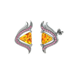 Zinnia Küpe - Sitrin ve pembe kuvars 925 ayar gümüş küpe #1b4248c
