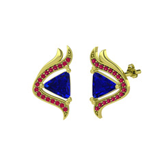Zinnia Küpe - Lab safir ve rodolit garnet 8 ayar altın küpe #1bhkik5