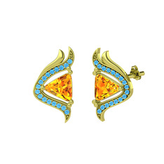 Zinnia Küpe - Sitrin ve akuamarin 925 ayar altın kaplama gümüş küpe #1bwokt1