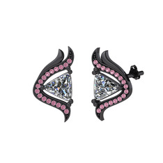 Zinnia Küpe - Beyaz zirkon ve pembe kuvars 925 ayar siyah rodyum kaplama gümüş küpe #1dkk69m