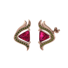 Zinnia Küpe - Rodolit garnet ve peridot 14 ayar rose altın küpe #1eem3xi