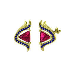 Rodolit garnet ve lab safir 14 ayar altın küpe