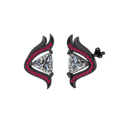 Swarovski ve rodolit garnet 925 ayar siyah rodyum kaplama gümüş küpe