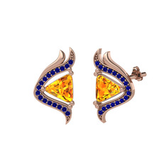 Zinnia Küpe - Sitrin ve lab safir 925 ayar rose altın kaplama gümüş küpe #1gj8qss