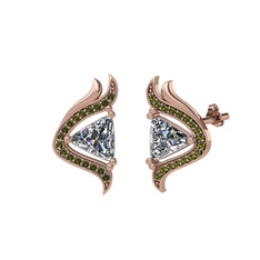 Beyaz zirkon ve peridot 14 ayar rose altın küpe