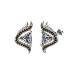 Zinnia Küpe - Swarovski ve dumanlı kuvars 8 ayar beyaz altın küpe #1gosrt4
