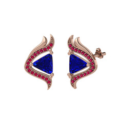 Zinnia Küpe - Lab safir ve rodolit garnet 14 ayar rose altın küpe #1hx8bp7