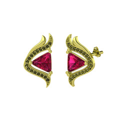 Zinnia Küpe - Rodolit garnet ve peridot 18 ayar altın küpe #1i0l4vk