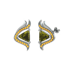 Peridot ve sitrin 925 ayar gümüş küpe
