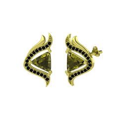 Peridot ve siyah zirkon 14 ayar altın küpe