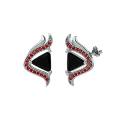 Zinnia Küpe - Siyah zirkon ve garnet 14 ayar beyaz altın küpe #1mmjrto