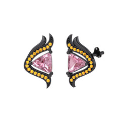 Zinnia Küpe - Pembe kuvars ve sitrin 925 ayar siyah rodyum kaplama gümüş küpe #1mud3hd