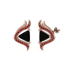 Zinnia Küpe - Siyah zirkon ve garnet 18 ayar rose altın küpe #1mv4gw5