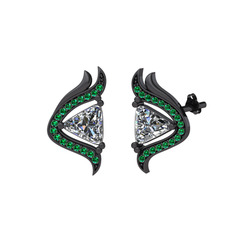 Zinnia Küpe - Beyaz zirkon ve yeşil kuvars 925 ayar siyah rodyum kaplama gümüş küpe #1mwr6xh