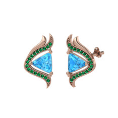 Zinnia Küpe - Akuamarin ve yeşil kuvars 8 ayar rose altın küpe #1n95l25