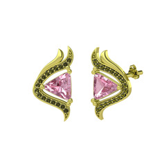 Pembe kuvars ve peridot 925 ayar altın kaplama gümüş küpe