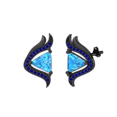 Zinnia Küpe - Akuamarin ve lab safir 925 ayar siyah rodyum kaplama gümüş küpe #1pndys6