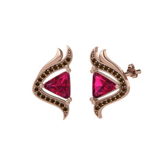 Rodolit garnet ve dumanlı kuvars 14 ayar rose altın küpe