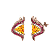 Sitrin ve rodolit garnet 8 ayar rose altın küpe