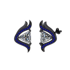 Zinnia Küpe - Swarovski ve lab safir 925 ayar siyah rodyum kaplama gümüş küpe #1qslhem