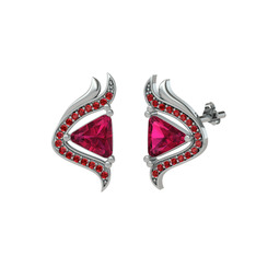 Zinnia Küpe - Rodolit garnet ve garnet 8 ayar beyaz altın küpe #1ria948