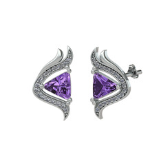 Zinnia Küpe - Ametist ve swarovski 18 ayar beyaz altın küpe #1sl1yq5