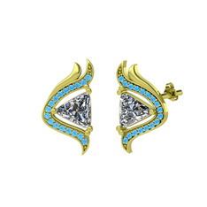Zinnia Küpe - Swarovski ve akuamarin 18 ayar altın küpe #1tztjb3