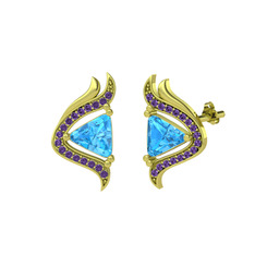 Zinnia Küpe - Akuamarin ve ametist 925 ayar altın kaplama gümüş küpe #1udowzh