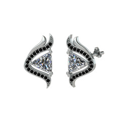Zinnia Küpe - Swarovski ve siyah zirkon 14 ayar beyaz altın küpe #1uek2cf